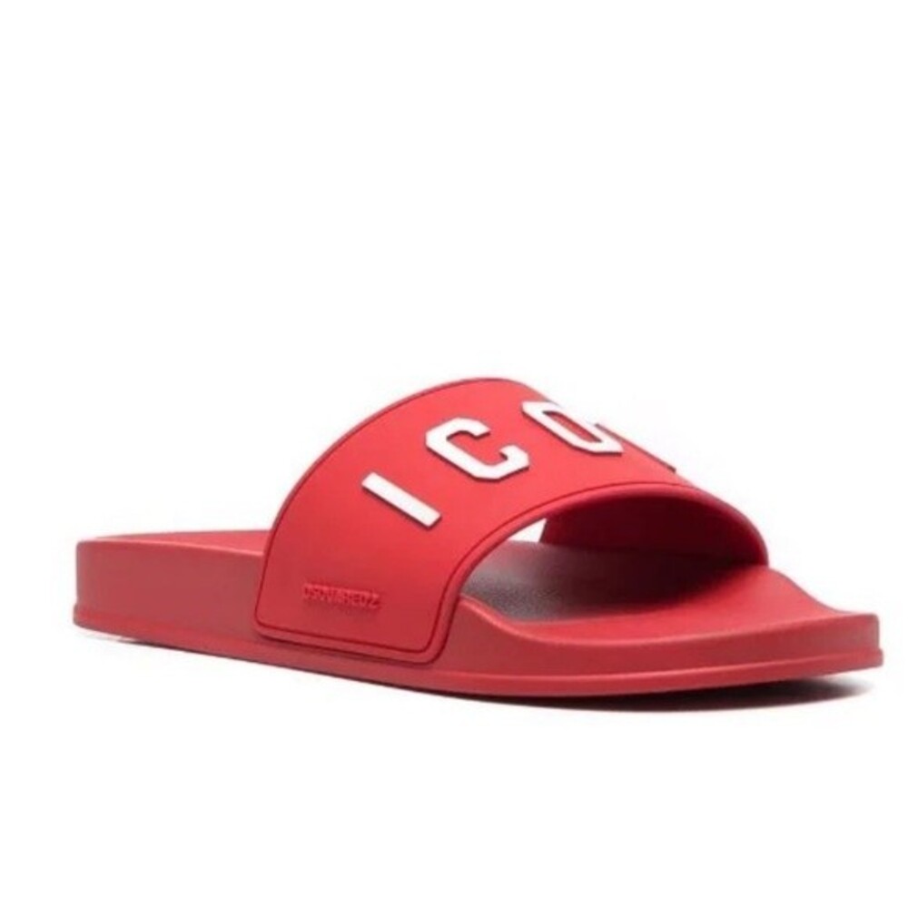 Dsquared2 Logo-Embossed Sliders in Red and White 38